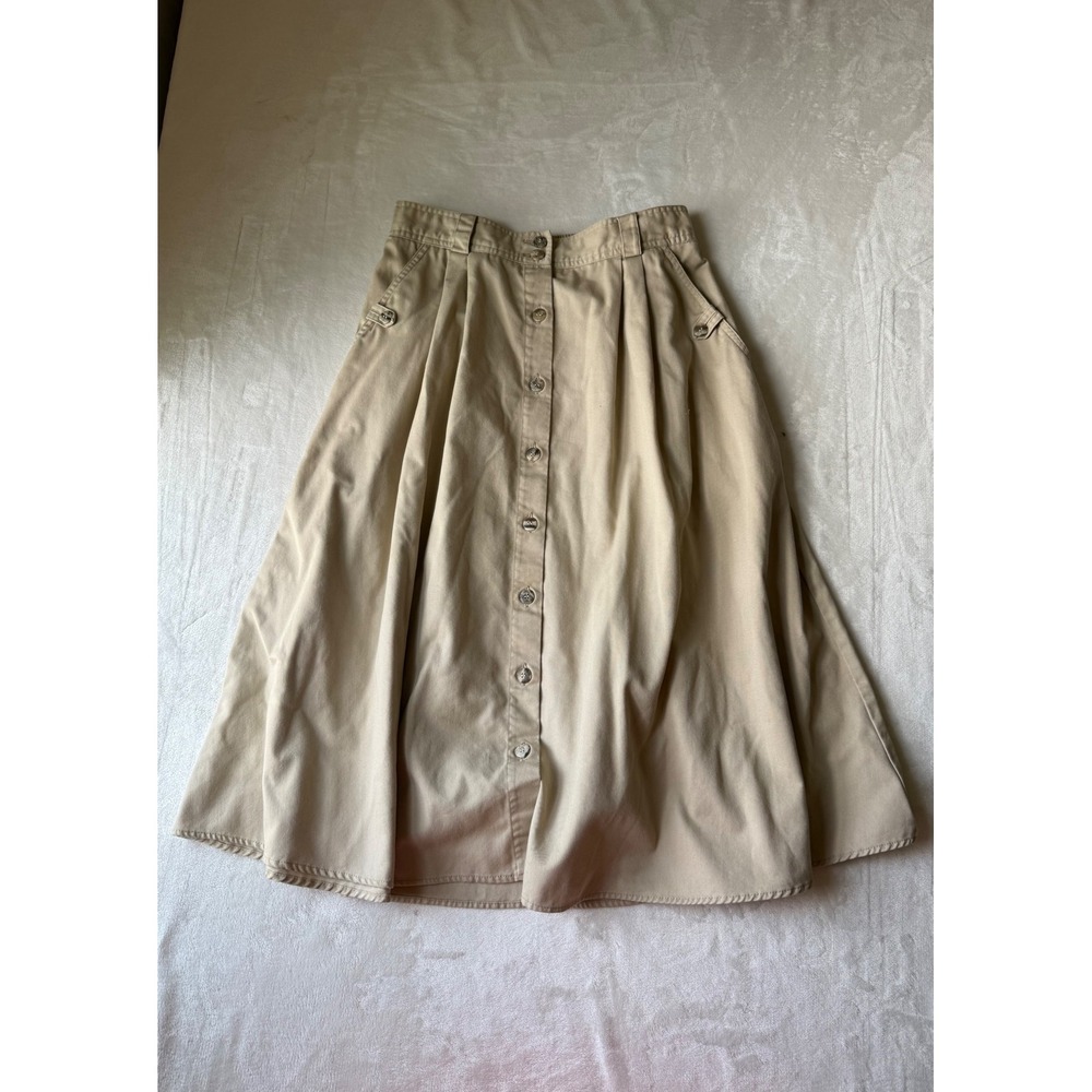 Vtg 90's Cabin Creek Petite Khaki Midi Skirt Tan Elastic Waist Cotton Blend 12P